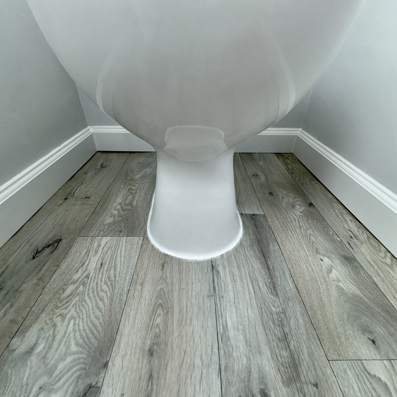 WC with new wood-effect floor and white skirting
