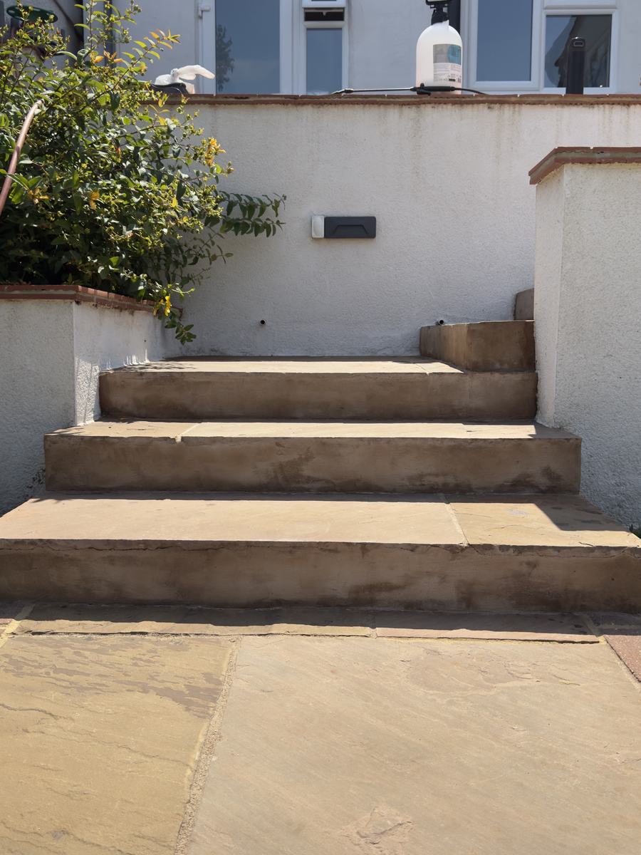 Garden steps after: clean, repointed sandstone treads